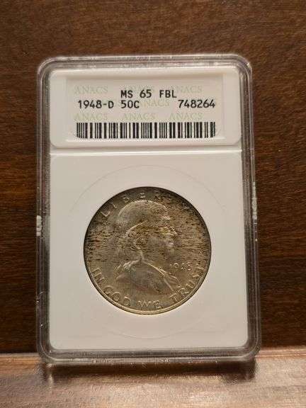 1948D FRANKLIN HALF ANACS MS65 FBL