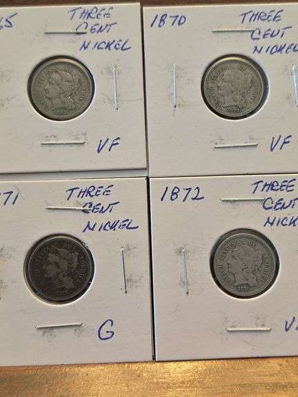 1865,70,71,72 3-CENT NICKELS G-VF