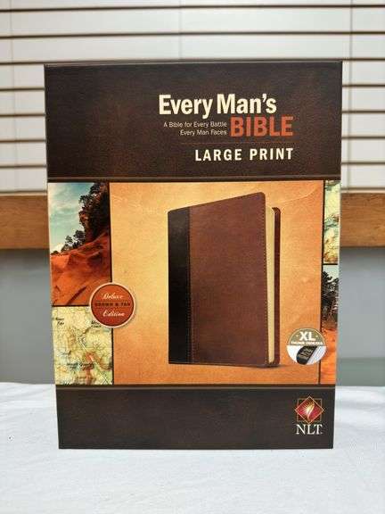 Every Man’s Bible Large Print NLT Brown/Tan Deluxe Leather Touch Edition