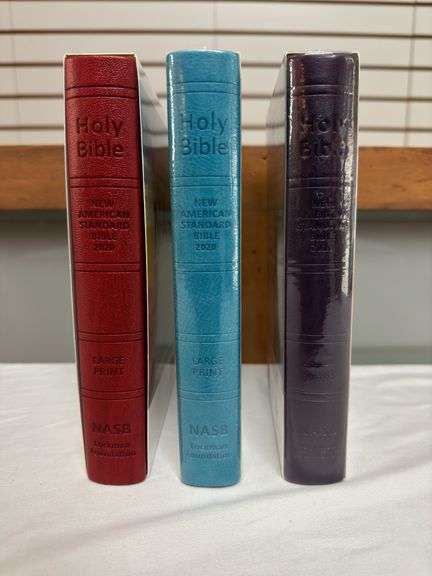 (3) NASB Large Print Compact Bibles Red, Teal, Purple All Leather Tex