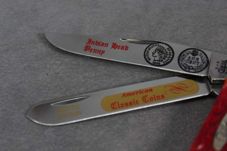 2002 CASE TRAPPER RED BONE INDIAN HEAD PENNY 6254