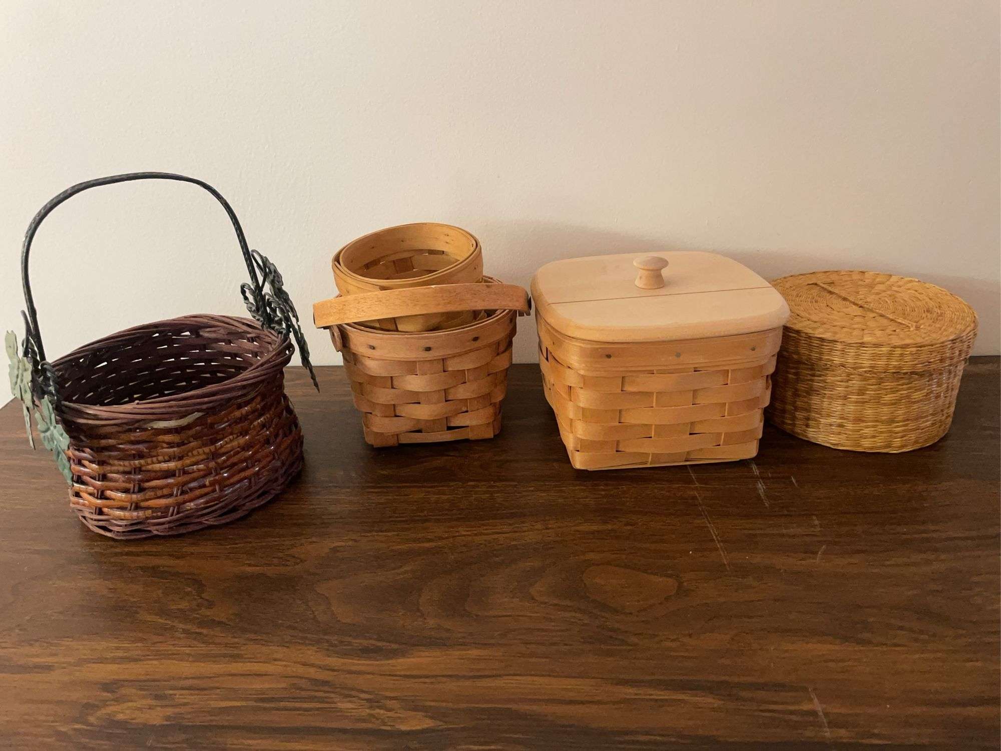 (1) Longaberger, (2) Royce Craft, and miscellaneous small baskets