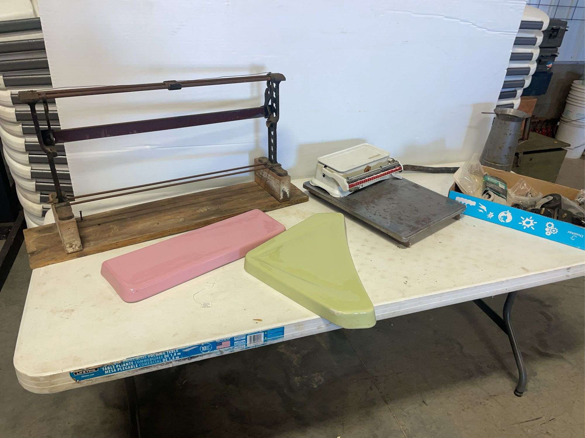 Antique items - scale, pitcher, and more