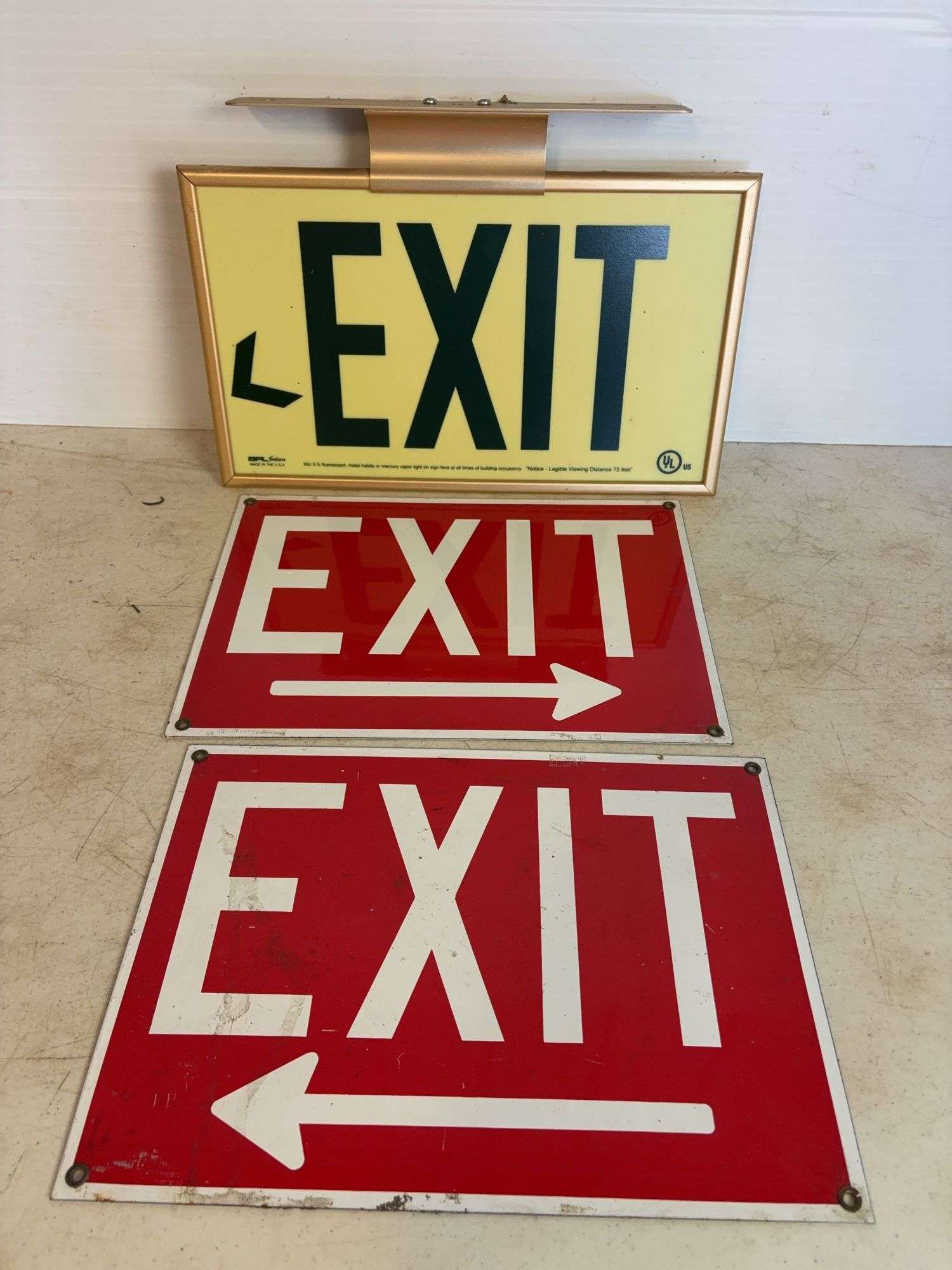 (3) Exit signs - (2) metal