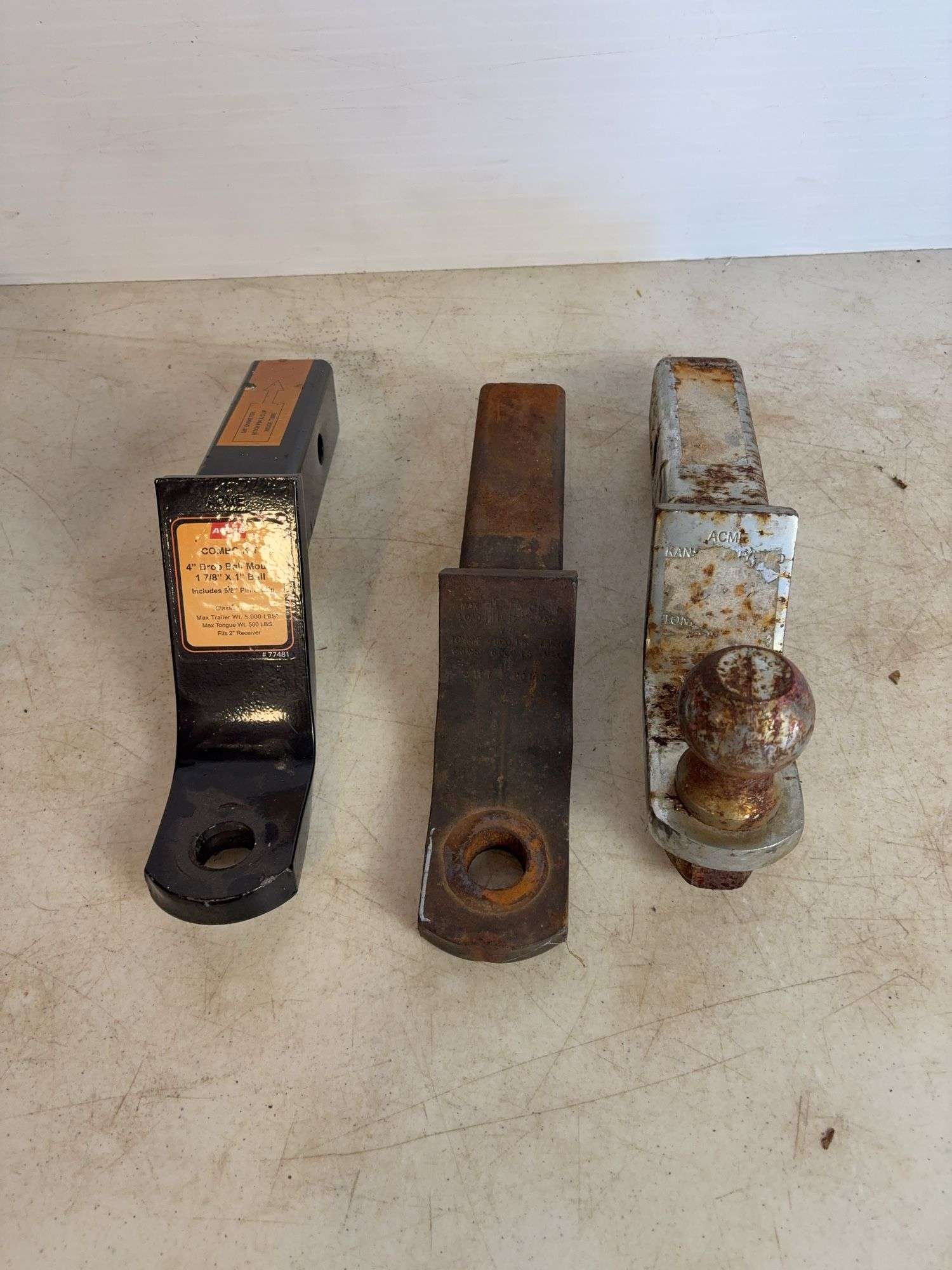 (3) drop mount hitches, (1) with 2" ball hitch