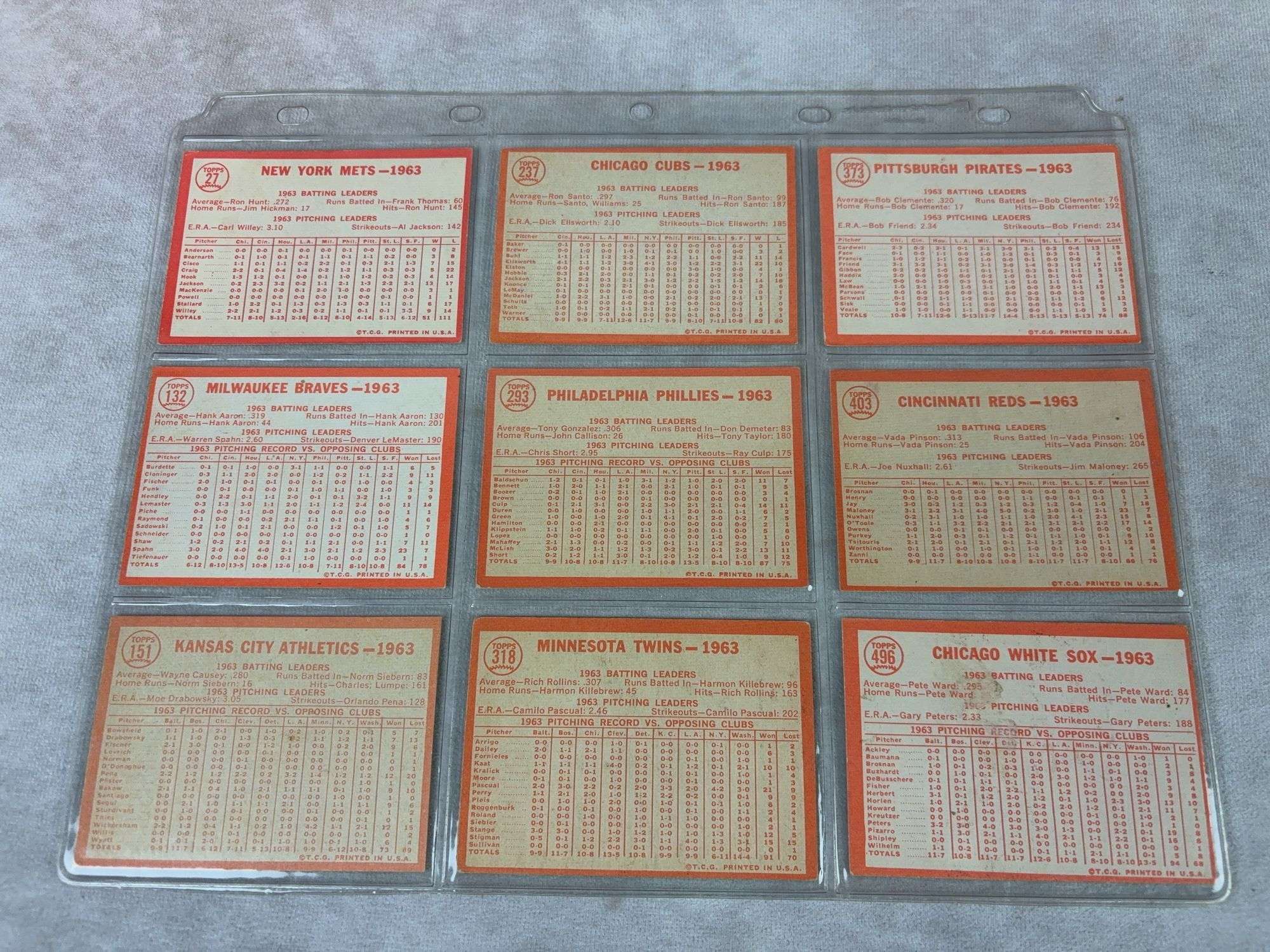 1964 Topps BB 9 Team Cardd Lot - EX to EXMT