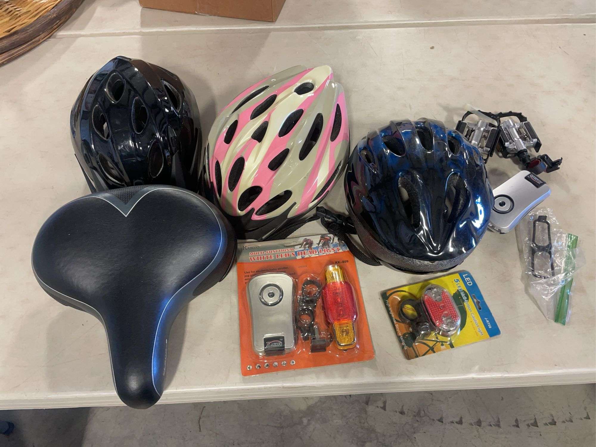Bicycle helmets, seat, and bicycle parts