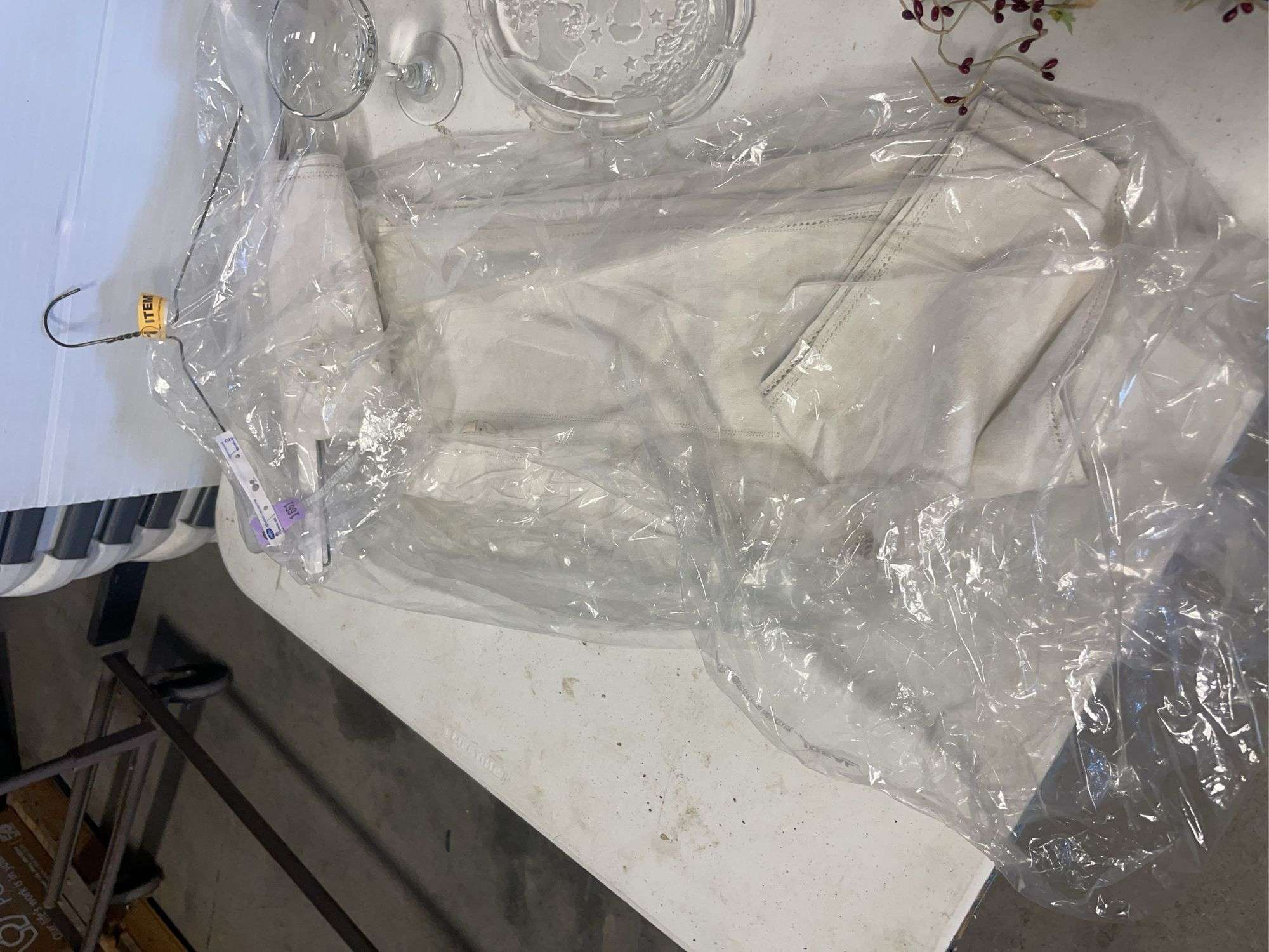 Glass plates, stem glassware, tin plates, and more