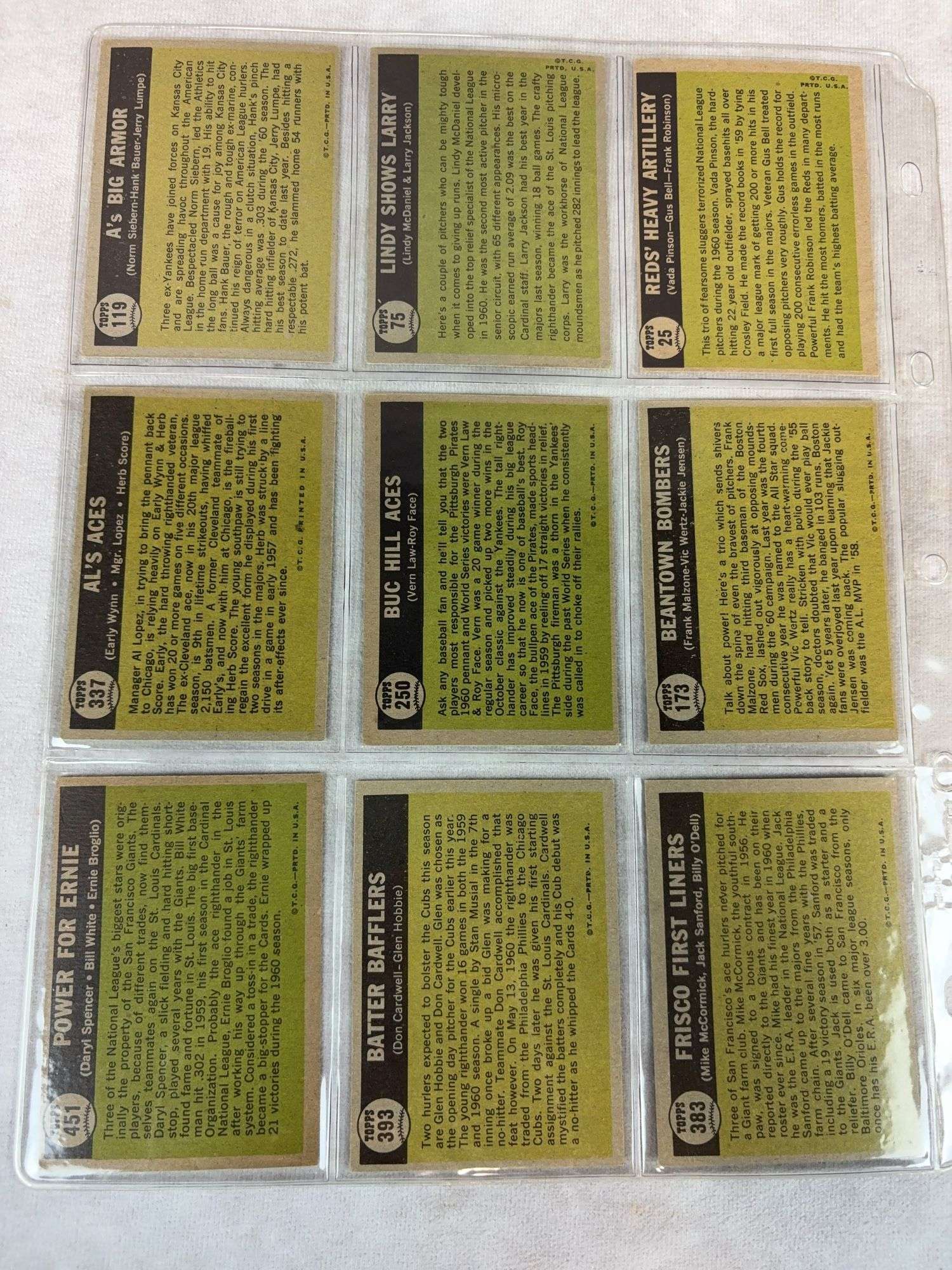 1961 Topps 9 Card Special Lot - Nice EXMT