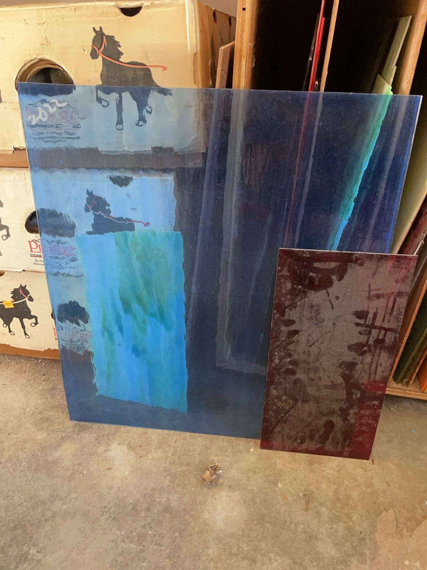 Large amount of stained glass pieces - large pieces are 24x26