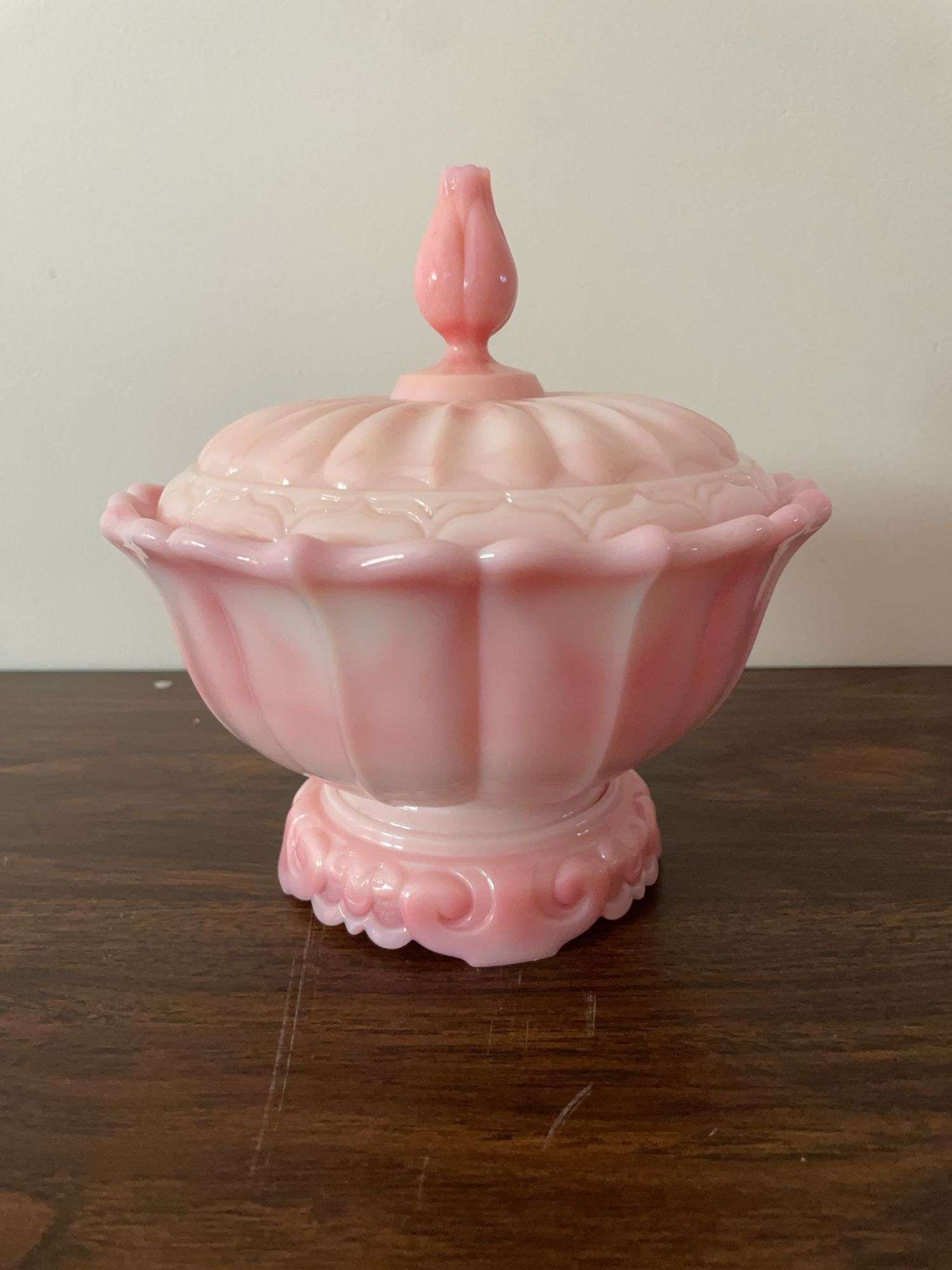 Pink Fenton flower dish