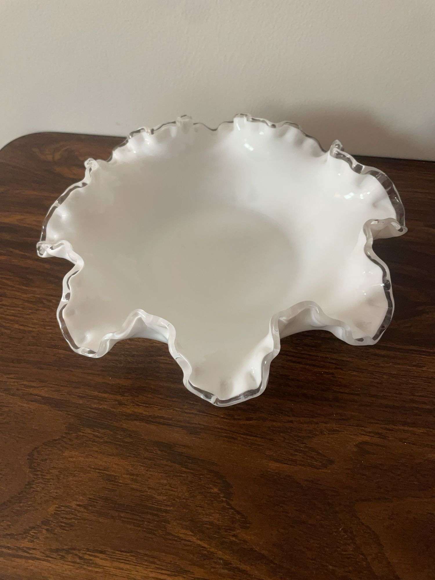 Fenton basket and (3) other silver crested dishes