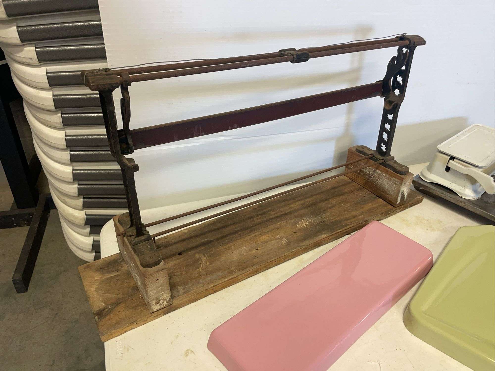 Antique items - scale, pitcher, and more