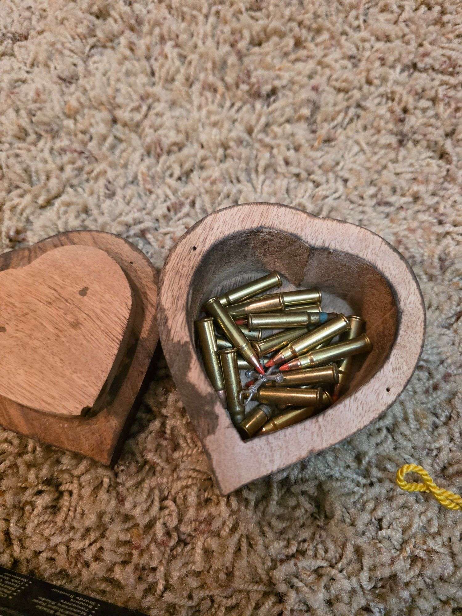 Handwarmer, knife & small wooden box with loose ammo