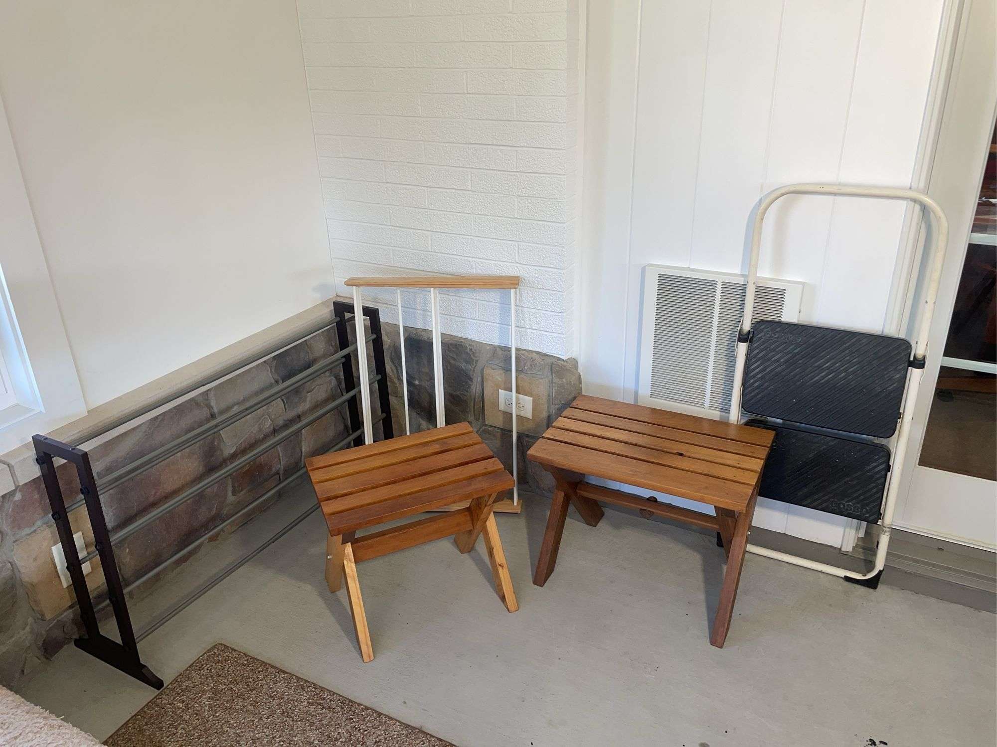 Drying rack & shoe rack, Cosco step stool & (2) wooden bench