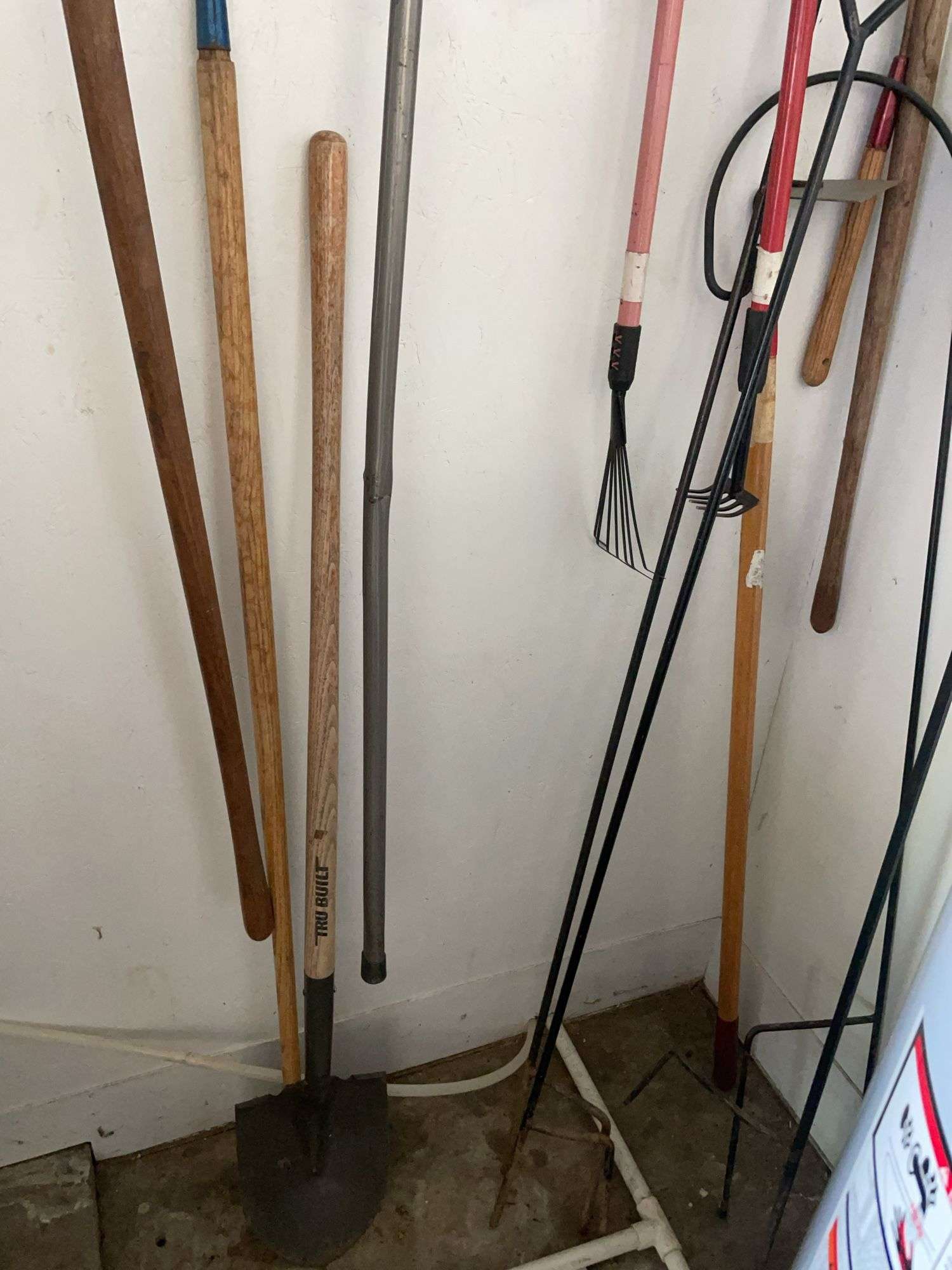Hand tools including rakes, broom, shovel, shepherds hooks & more