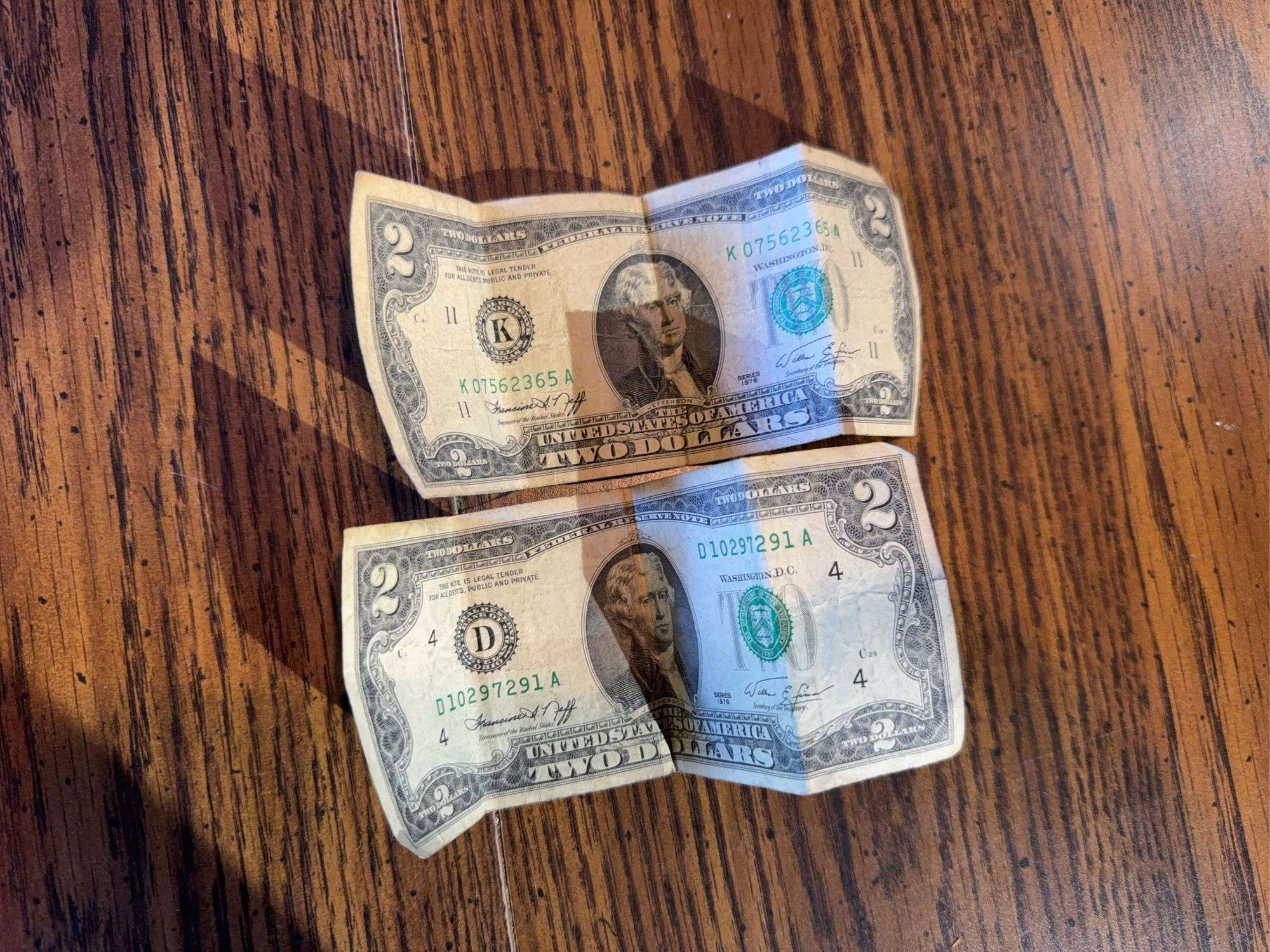 (2) Two Dollar Bills