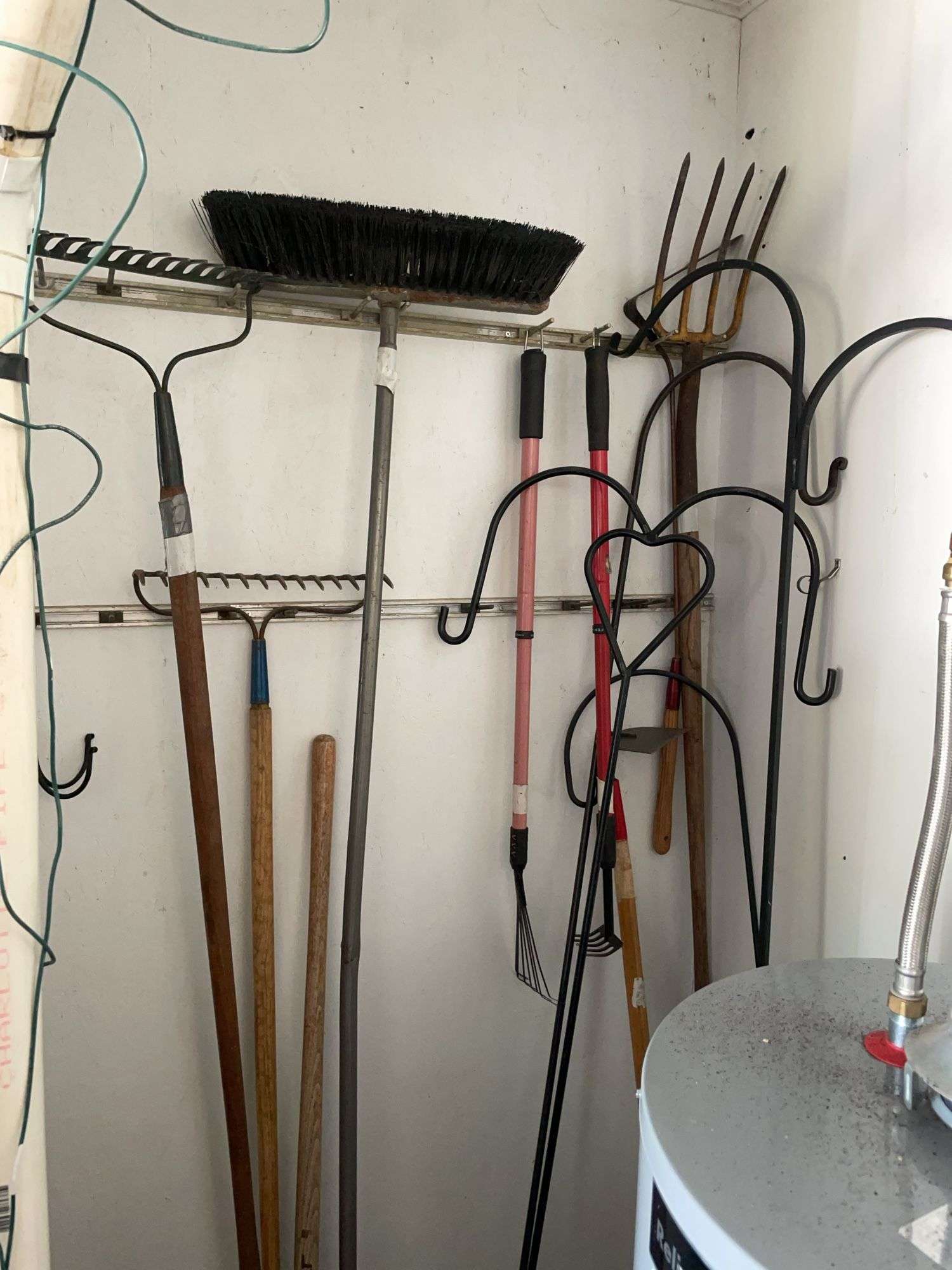 Hand tools including rakes, broom, shovel, shepherds hooks & more