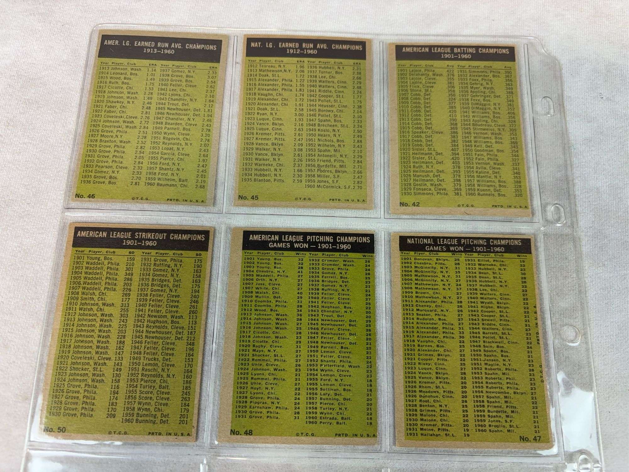 1961 LL 6 Card Lot Topps #42, 45, 46, 47, 48 and 50 - Nice EXMT