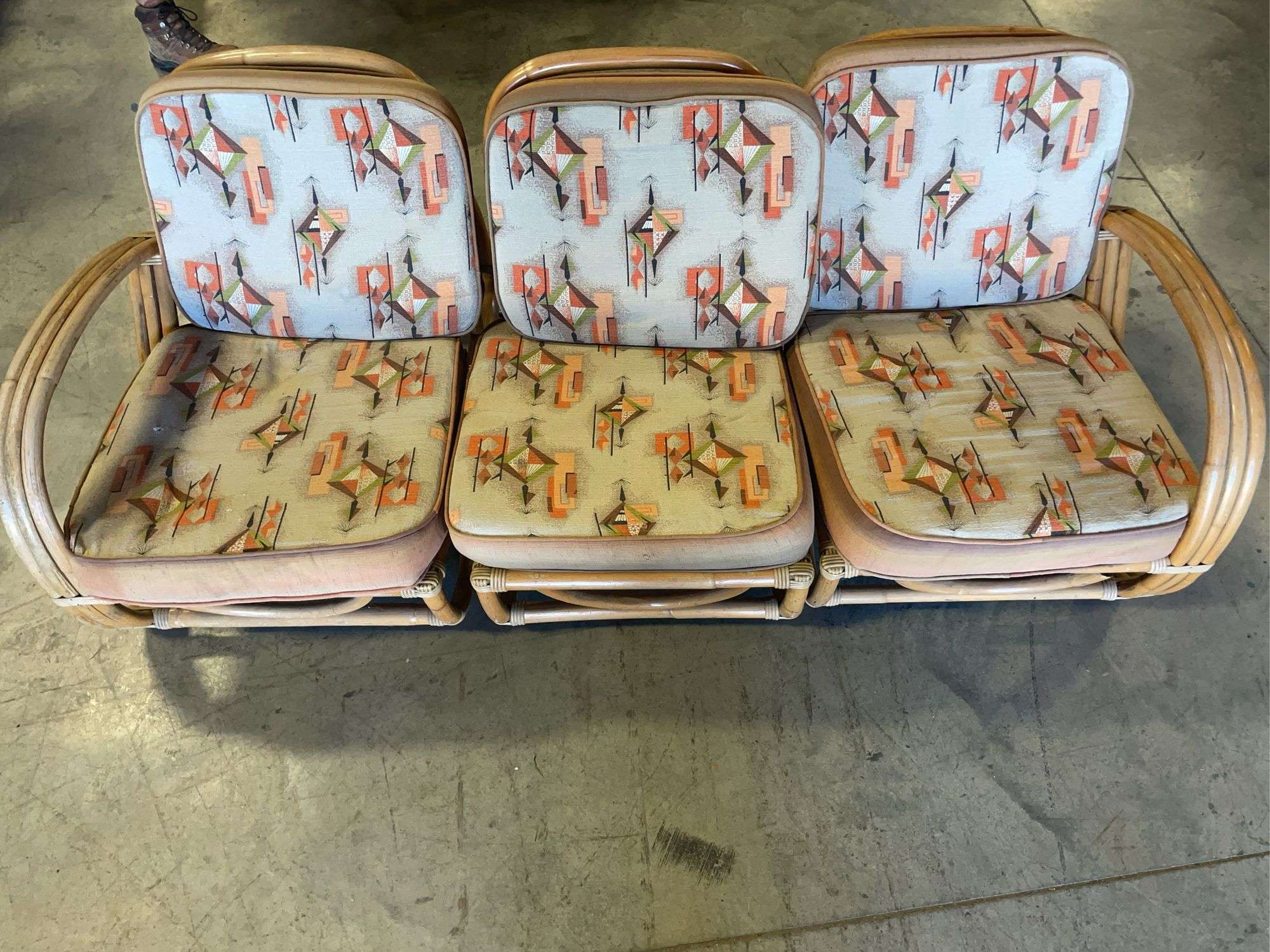 Vintage bamboo rattan 3 piece sectional couch