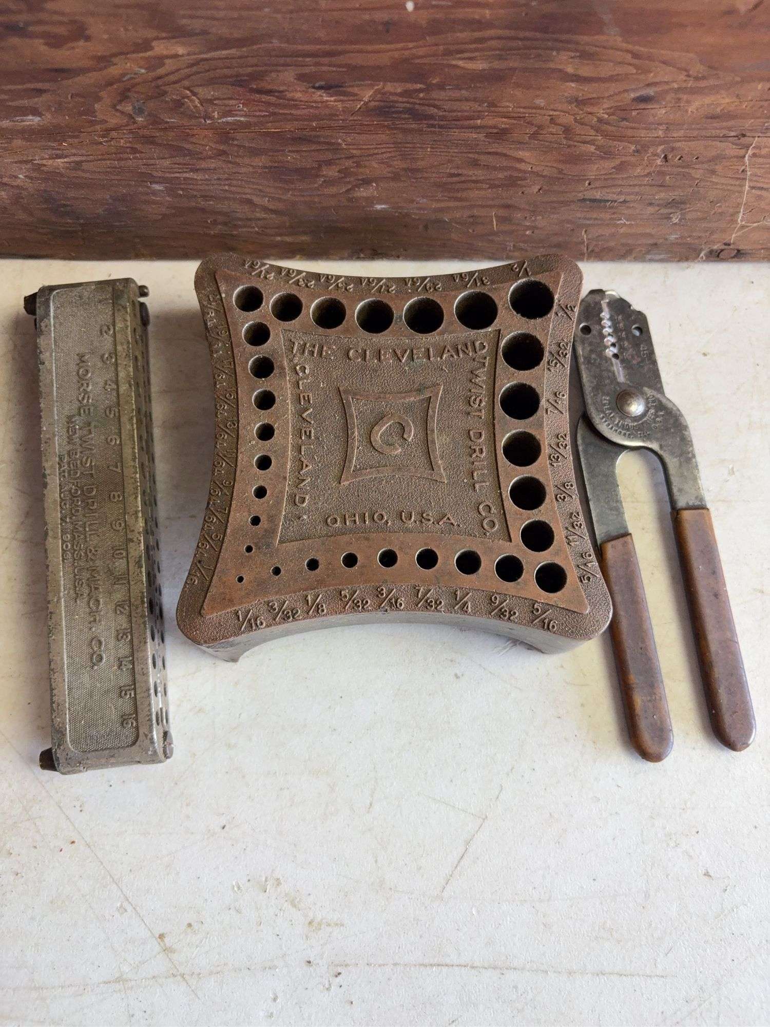 Wooden crate of miscellaneous drill bits