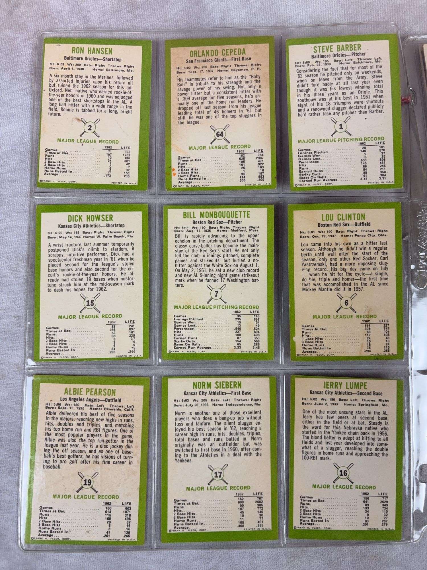 1963 Fleer BB 35/66 Card Starter Set With Cepeda VG to EXMT