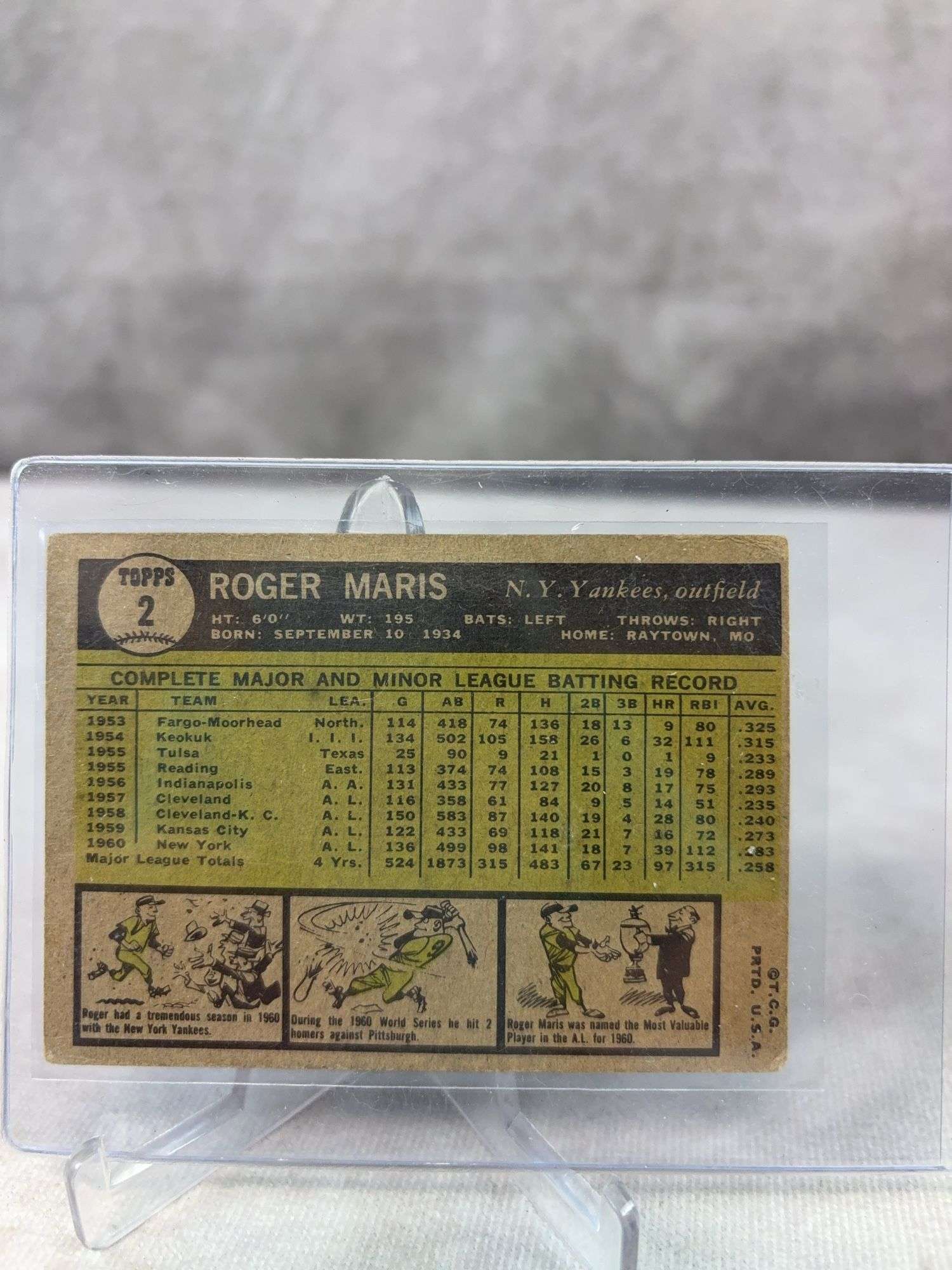 Roger Maris - 1961 Topps #2 - Nice Card - EX+