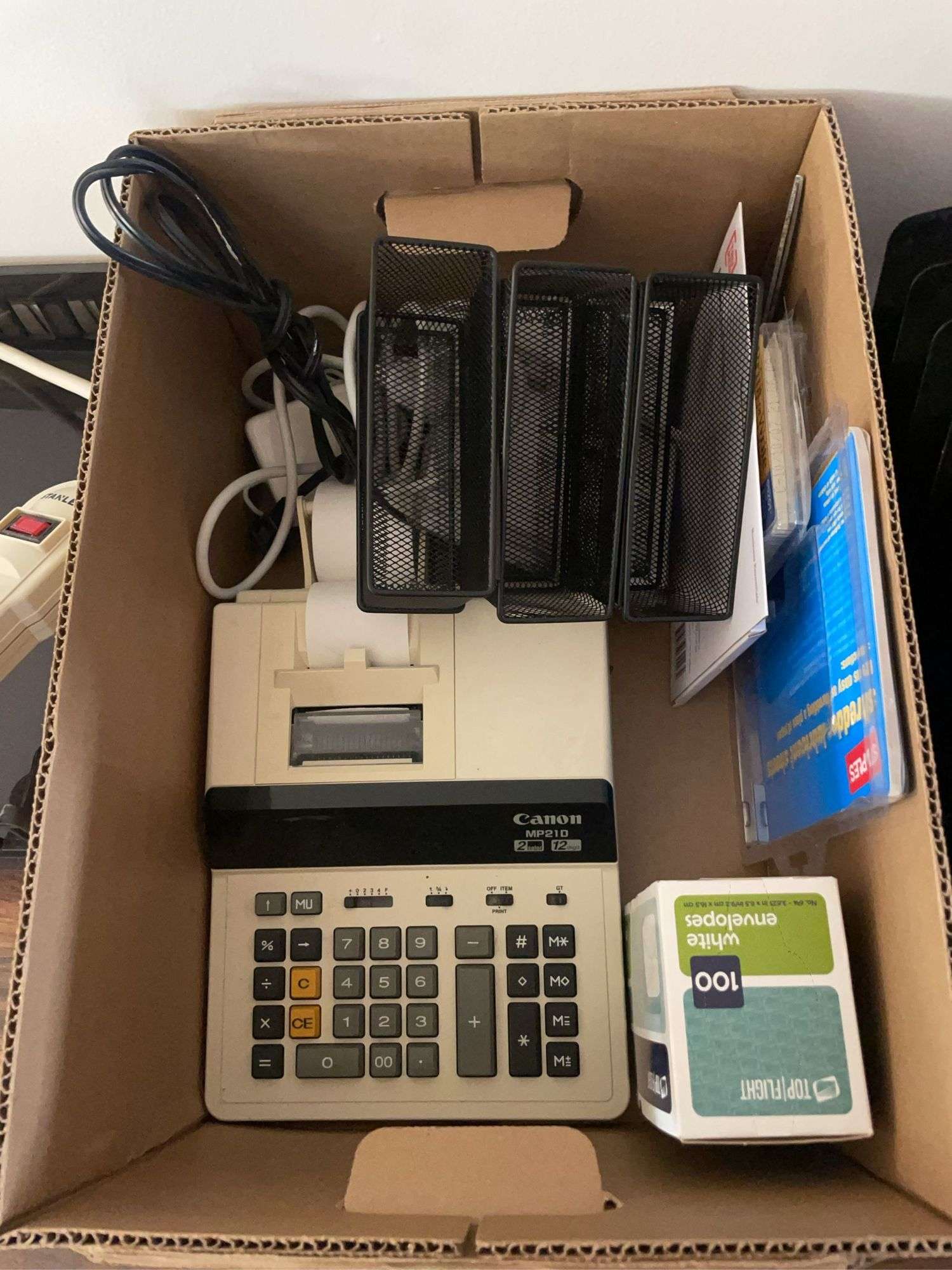 File organizers, power strip, adding machine, and more