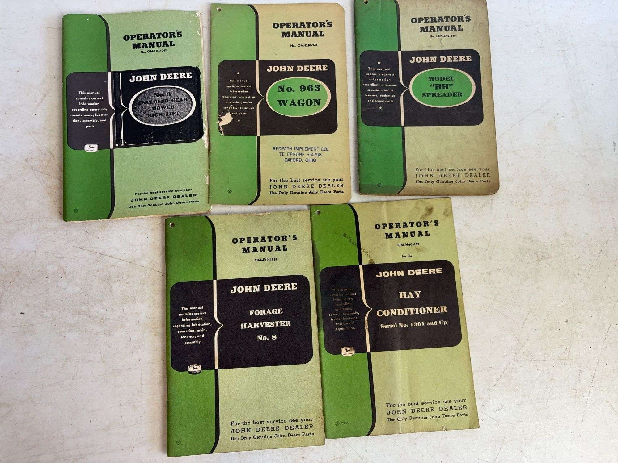 (5) Vintage John Deere operator's manuals