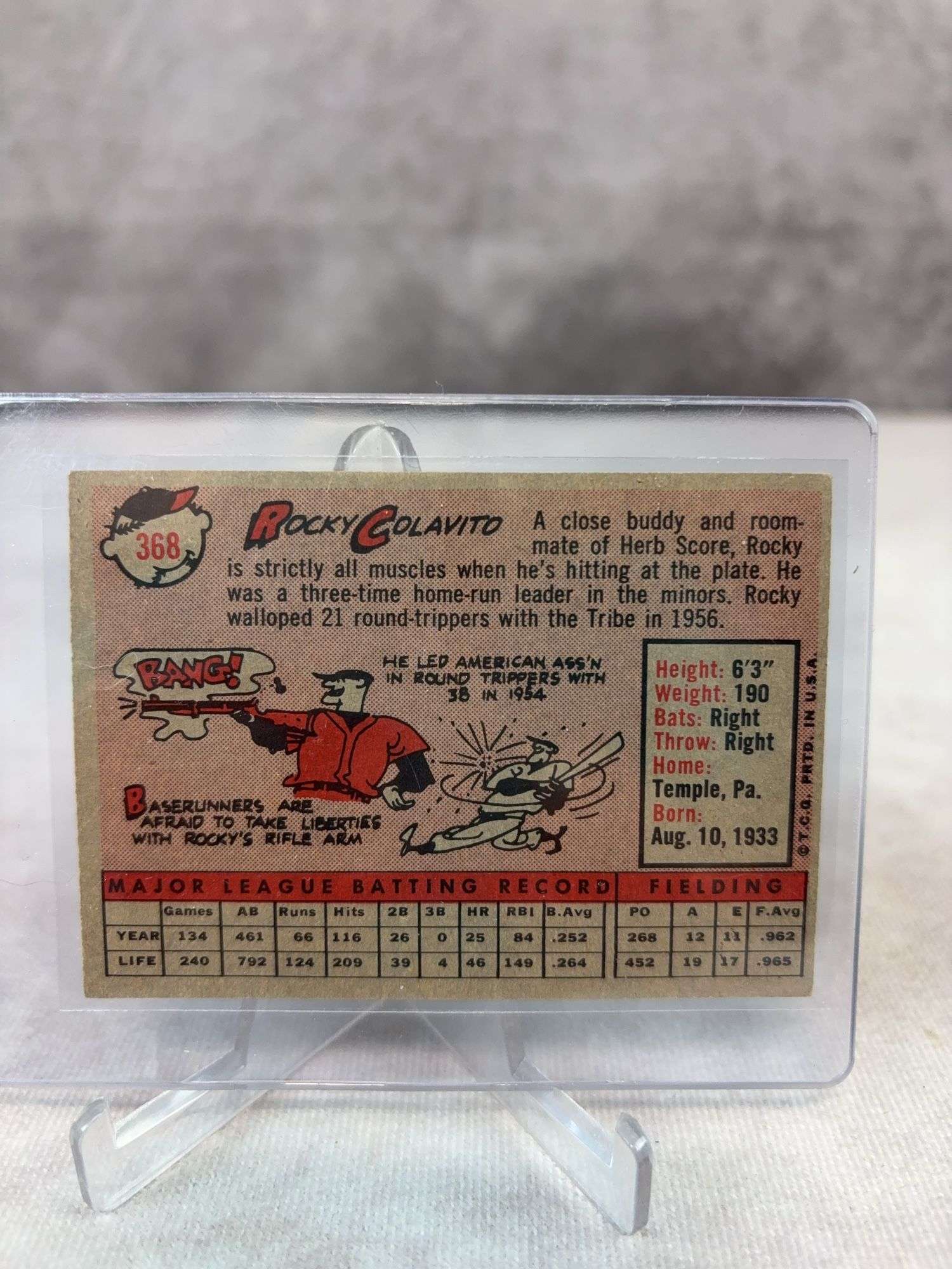 Rocky Colavito  - 1958 Topps #368 - Nice Card - Looks NM