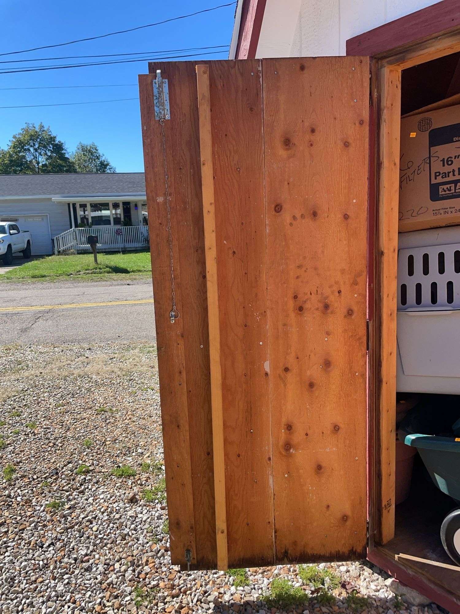 10x12 white and red storage barn - contents not included