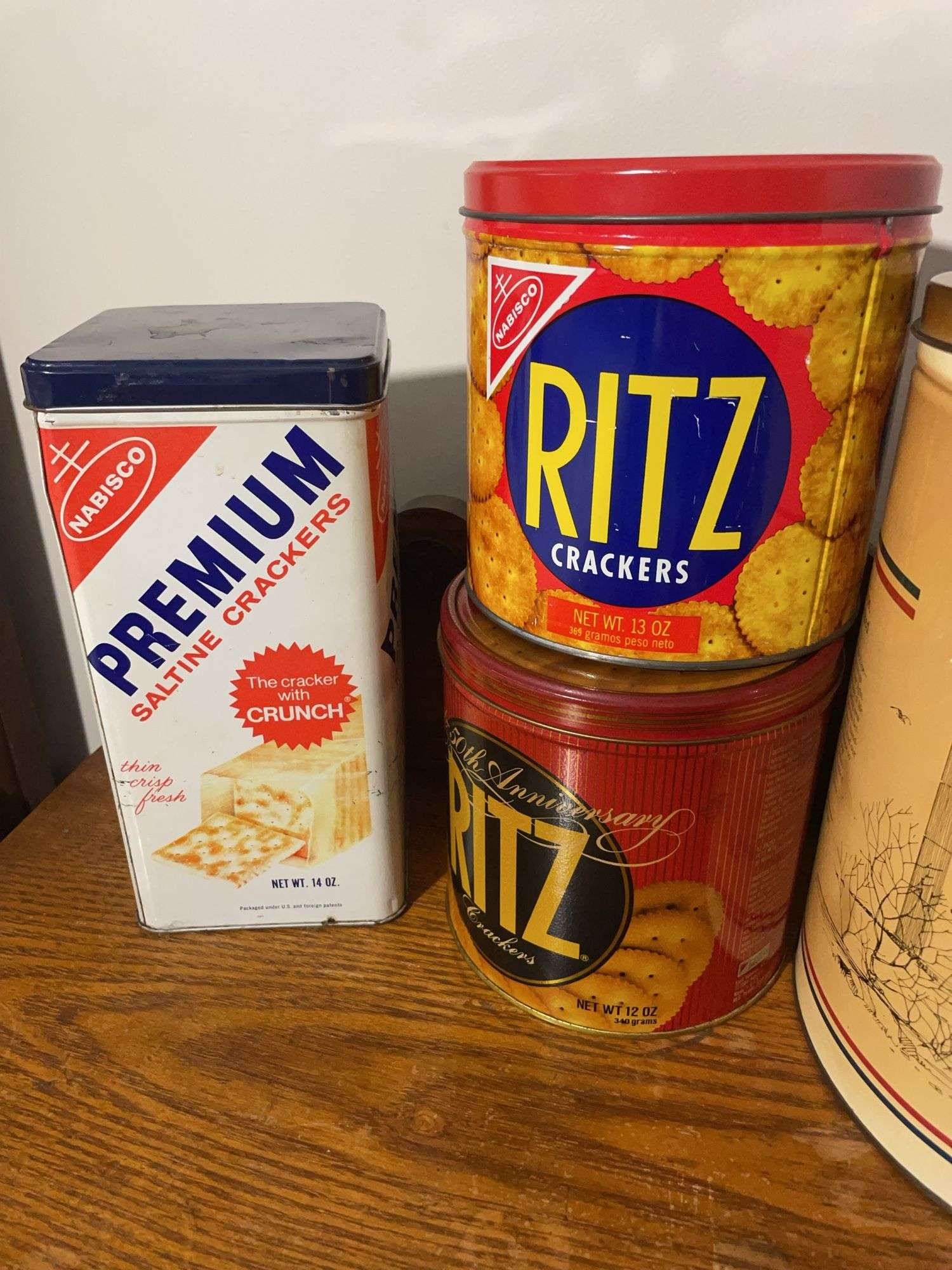 (5) vintage tins - (3) Ritz, Nabisco, and Cape Cod