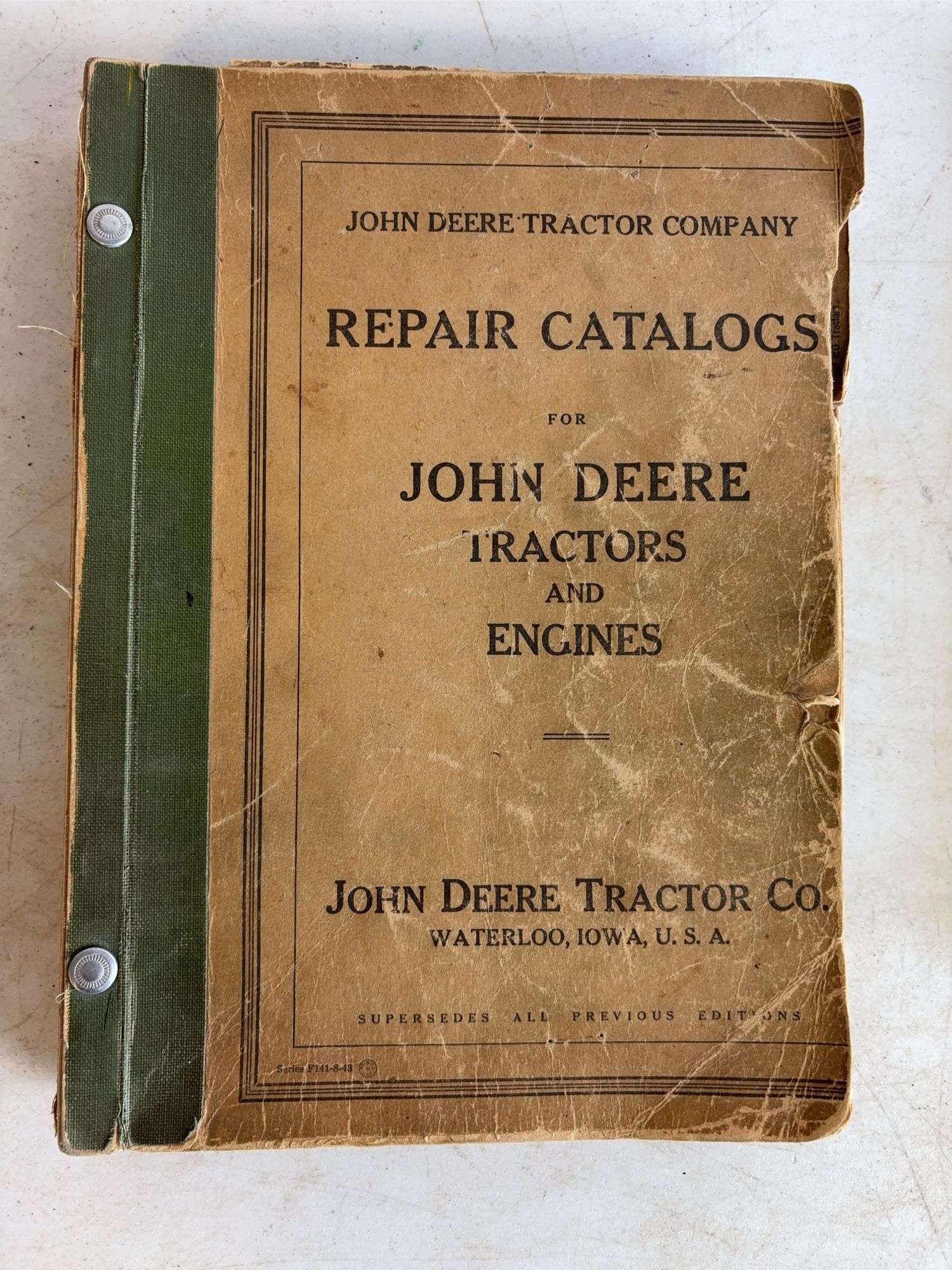 John Deere Tractor Company repair catalogs and Moline Tractor Works of Deere & Co repair catalog No.