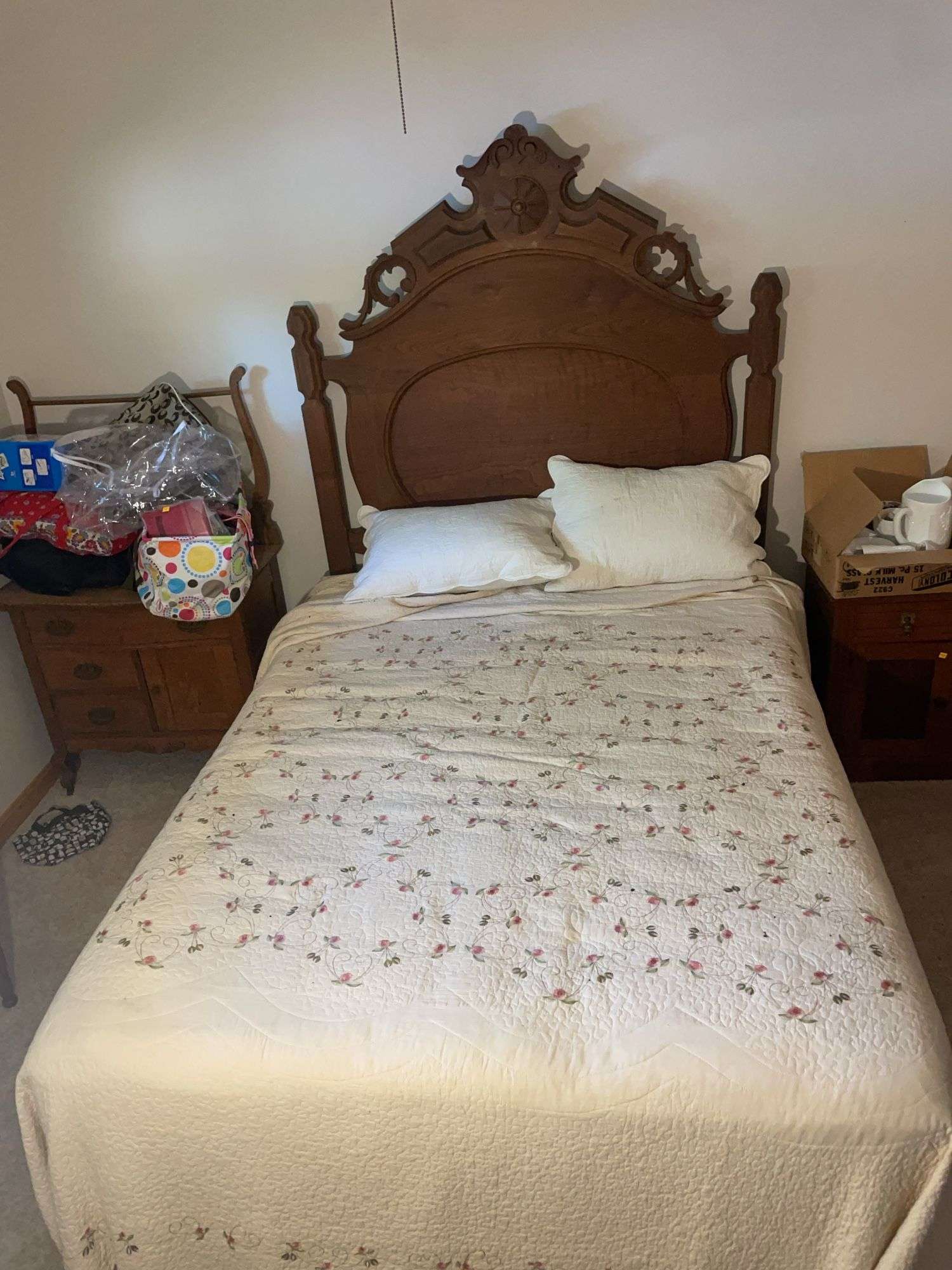 Full bed frame with mattress, box spring and sheets