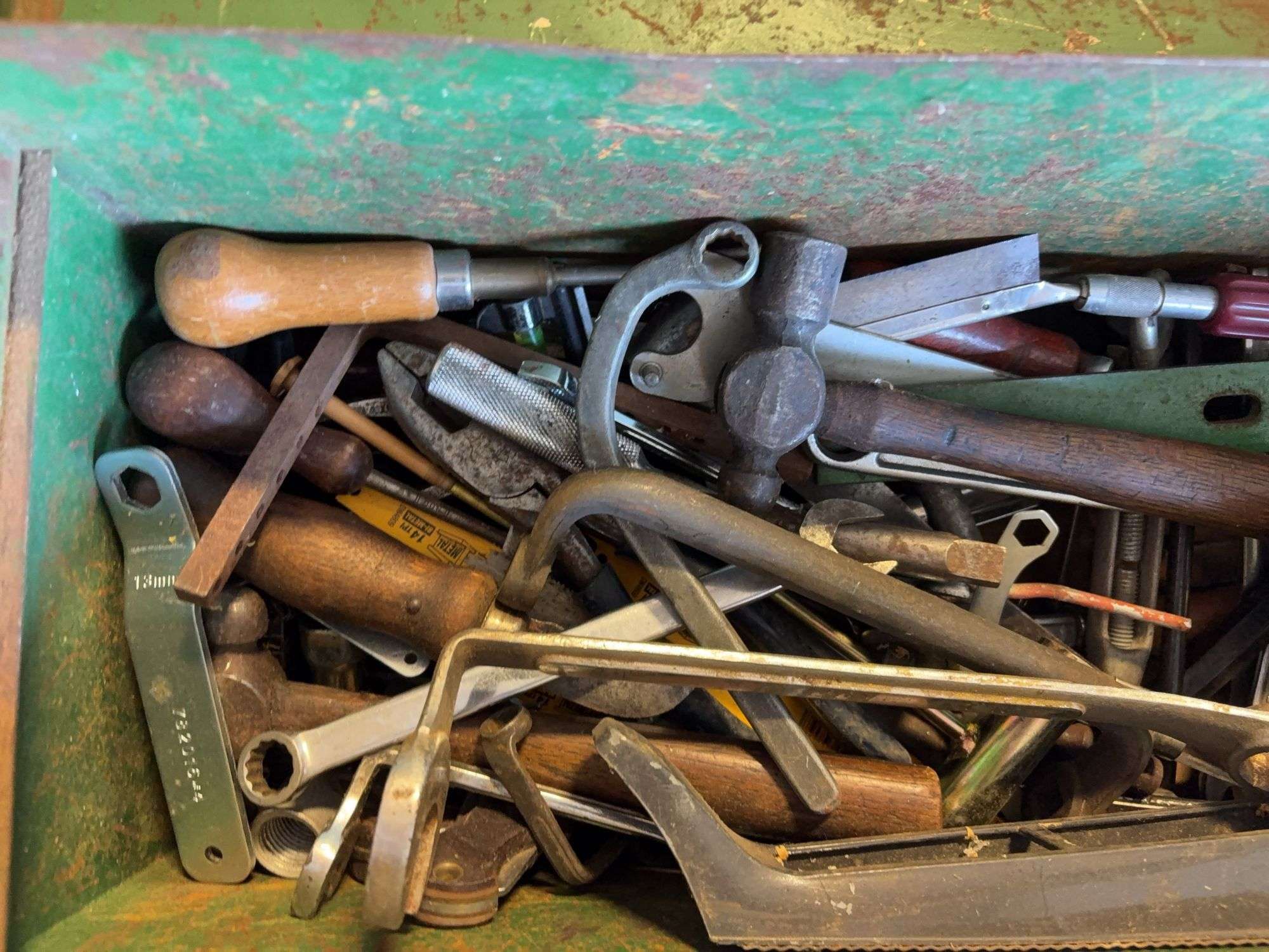 Toolbox with wrenches, hand planer, Hammer, and other tools