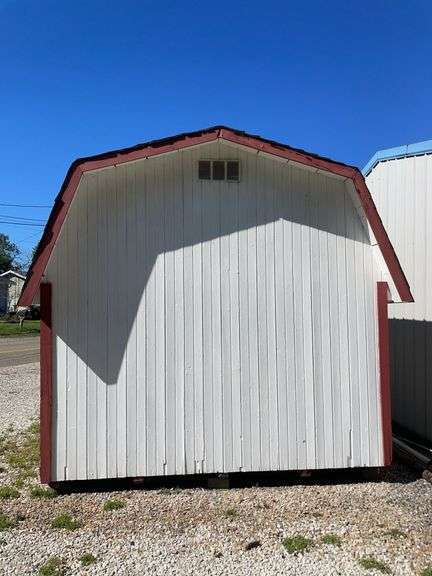 10x14 White and red storage barn - contents not included