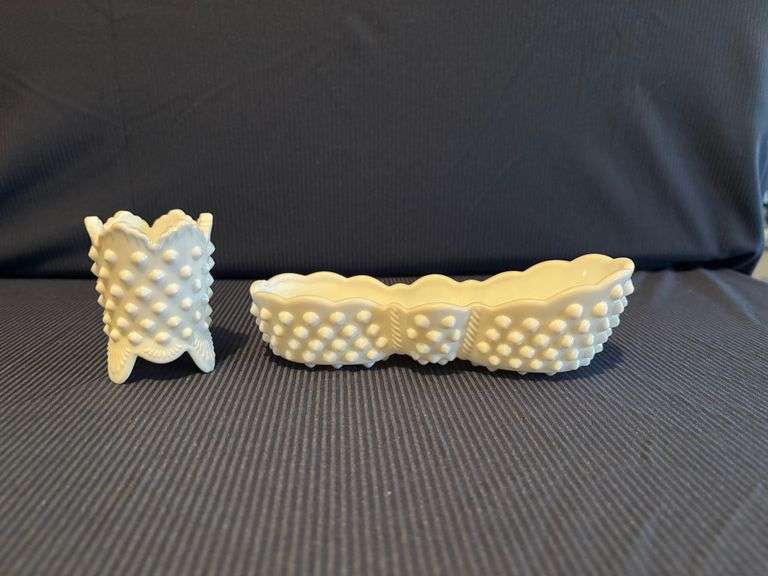 Fenton Hobnail milk glass Toothpick Holder & Spoon Holder