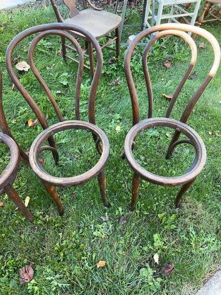 (5) wooden chairs - all missing seats