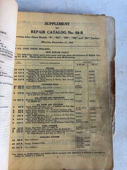 John Deere Tractor Company repair catalogs and Moline Tractor Works of Deere & Co repair catalog No.