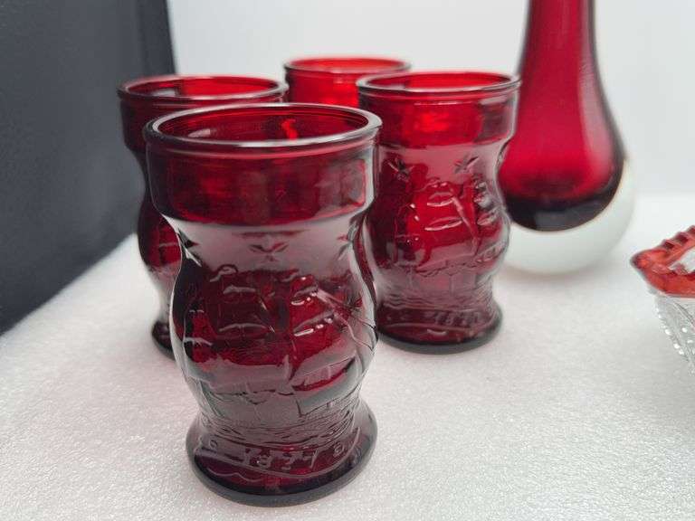 Wheaton Ship Glasses, Smith Swing Glass Vase & Pressed Glass Dish