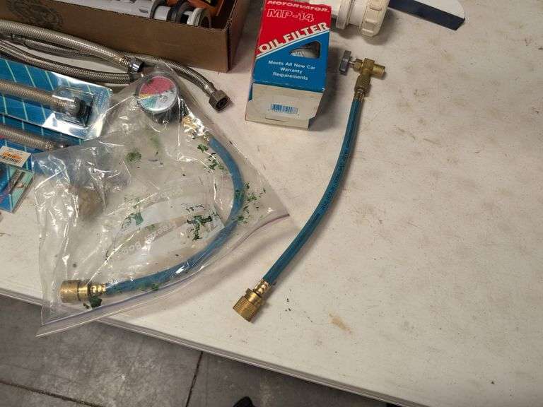 12" water tubes, electrical tape, pipe fittings, sharpening blocks, and more