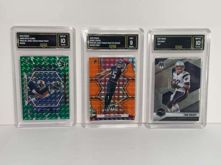 2023 Mosaic Jaxon Smith-Njigba NFL Debut Green Mosaic Prizm (GMA 10), 2022 Mosaic Drake London NFL D