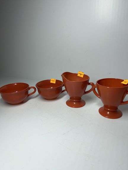 Hazel-Atlas Creamer and Sugar Bowl, (2) Teacups