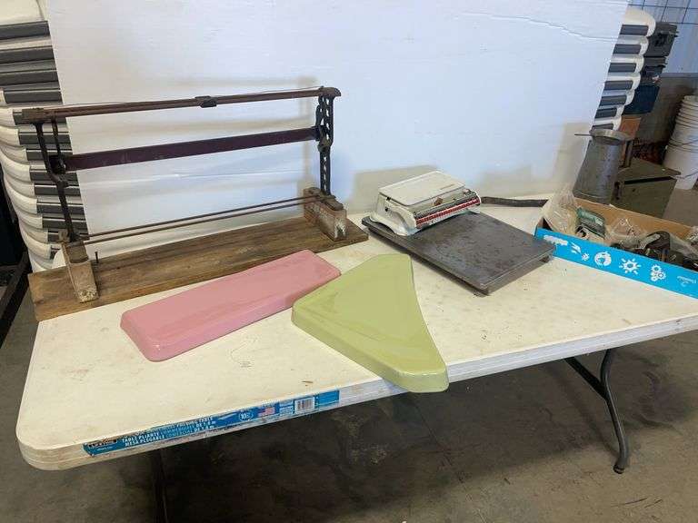 Antique items - scale, pitcher, and more