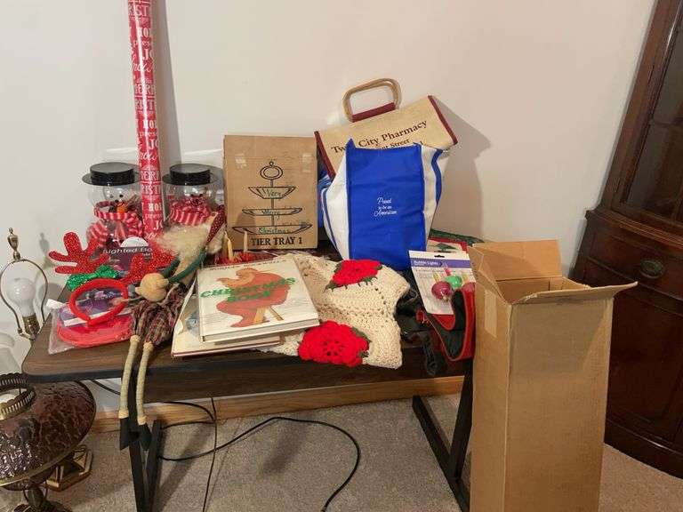 Assortment of Christmas items - books, decor, and more