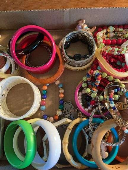 Flat of costume jewelry - mostly bracelets