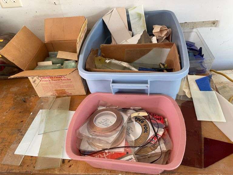 Large lot of stained glass pieces/parts, beveled glass pieces