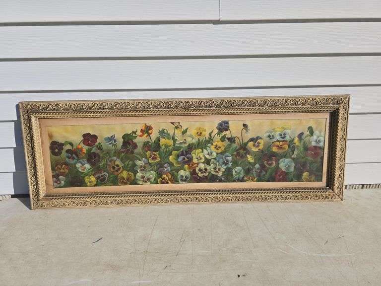 VINTAGE FLOWERS PAINTING 45" X 15"
