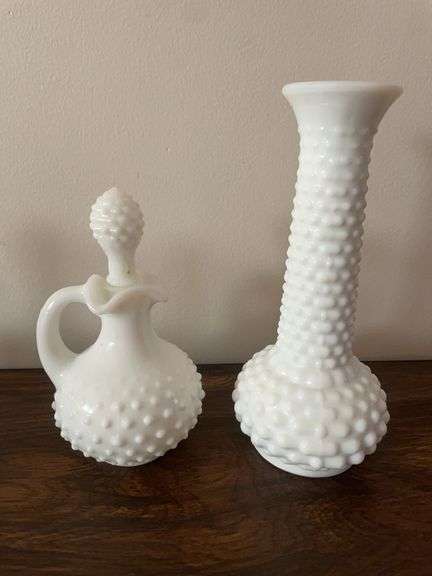(6) hobnail milk glassware