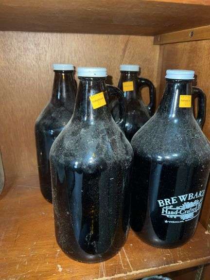 (4) Half Gallon Amber Glass Jugs